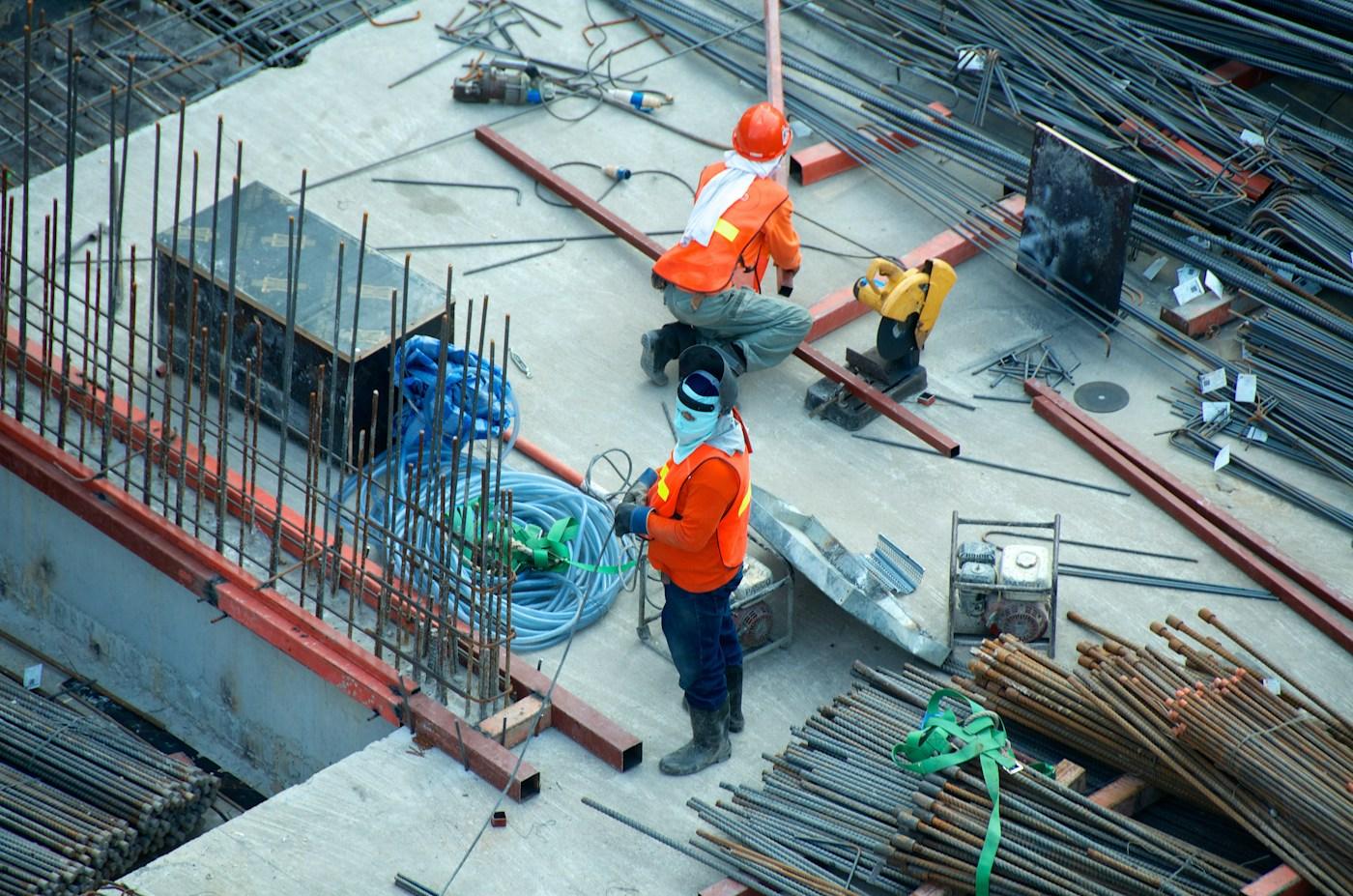 Aerial view of a crew working on a construction site